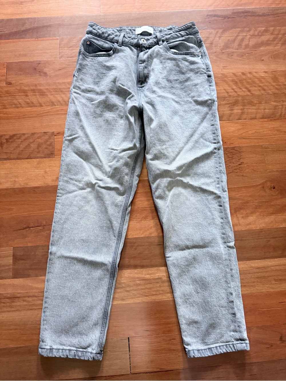 Gray Wash High-Rise Straight Jeans